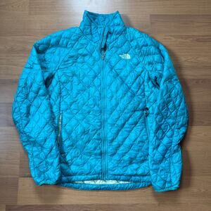Women's The North Face Thermoball Teal Green Zip Light Puffer Jacket Sz Medium